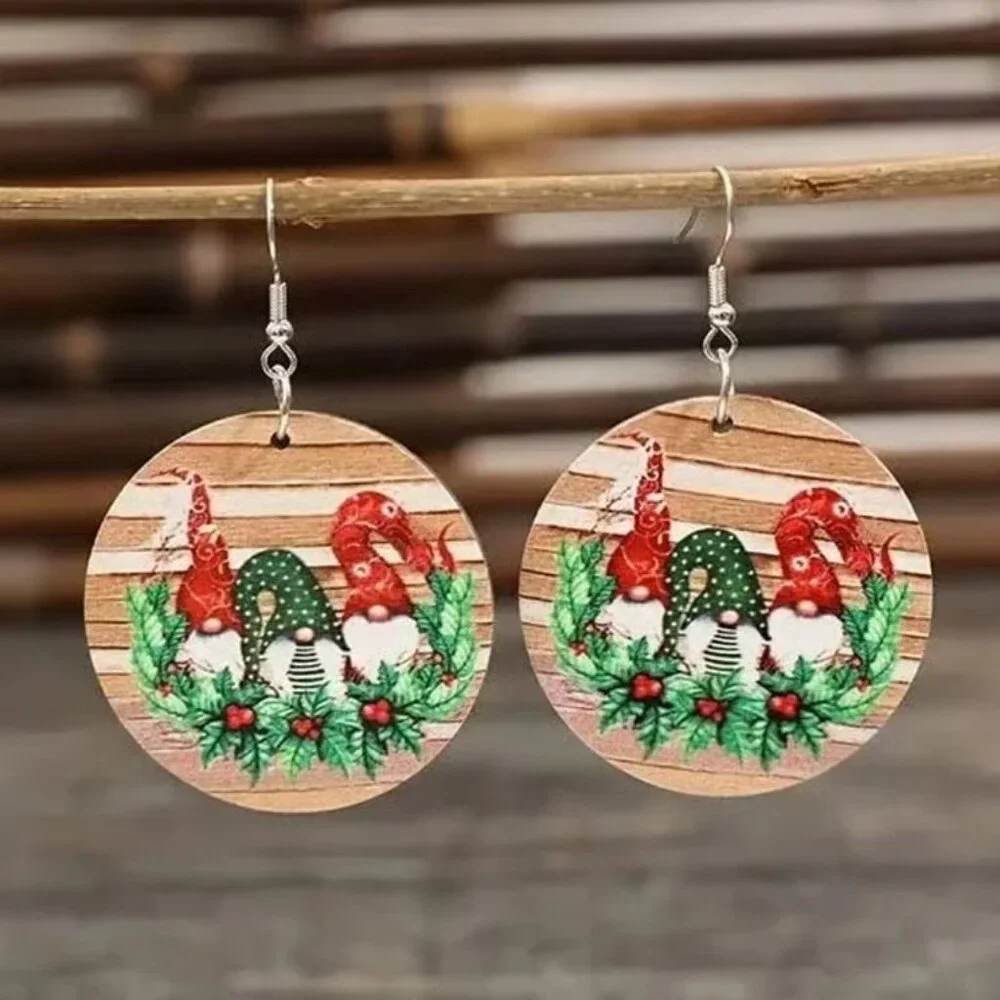 Round CHRISTMAS GNOMES Dangle Earrings